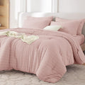 MUXHOMO 5 Pieces Twin Comforter Set, Seersucker Bed in a Bag Twin Size, All Season Luxury Bedding Set with Comforter, Flat Sheet, Fitted Sheet, Pillowcase & Sham, Rose Gold