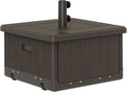 Outsunny 3-in-1 Outdoor Umbrella Base, Coffee End Table, Planter Box with Drain Hole, 175 lbs. Capacity Heavy Duty Fillable Patio Umbrella Stand Table with Wheels and Handles for Deck, Poolside, Brown
