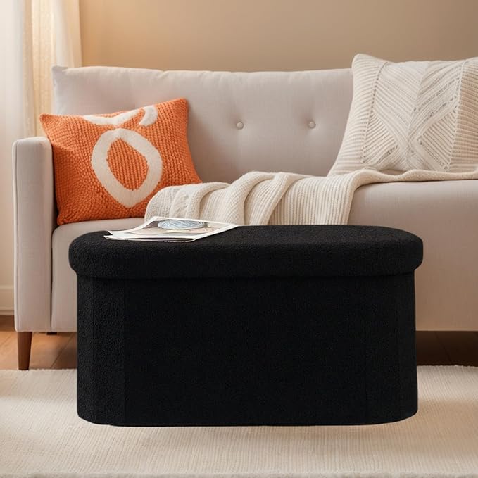 30 Inches Ottoman with Storage,Bedroom Bench with Storage, Ottoman Foot Rest for Living Room,30" L x 15" W x 15" H-Black