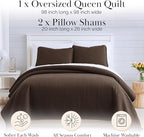 Southshore Fine Living, Inc. Full/Queen Quilt Bedding Set, Comfy Microfiber Coverlet, Queen Size Bedspread, Stain and Pet Hair Resistant Bedding, Full Size Quilt Set w/2 Shams, Chocolate Brown