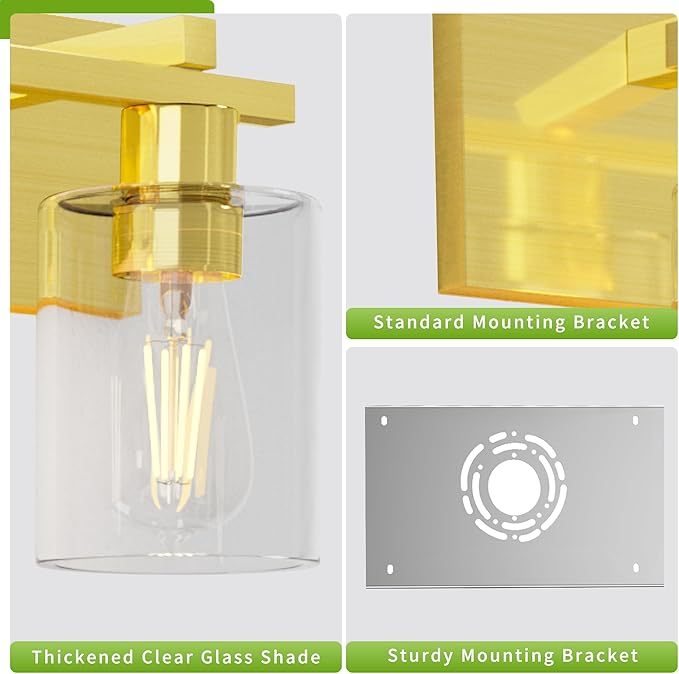 Espird Bathroom Vanity Light, 3 Light Gold Light Fixture with Thickened Clear Glass Shade, 21 inch Modern Wall Sconce,Vanity Light Over Mirror for Bathroom
