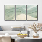 MUDECOR Framed Wall Art Print Set Pastel Waves Blue and White Tones Illustrations Modern Art Boho Decorative Colorful Chic for Living Room, Bedroom, Office - 16"x24"x3 Black