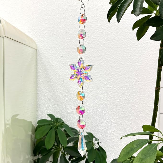 WOMHOPE Crystal Ornaments for Christmas Tree Sun Catcher Crystals Hanging Rainbow Maker for Windows Acrylic Snowflake Crystal Ball Prism Decorations Ornaments 4 Pcs (Multi Color)