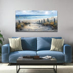 FUHAIHUA Canvas Wall Art For Living Room Wall Decorations For Bedroom Office Decor Beach Wall Paintings Blue Ocean Sea Wave Pictures Artwork For Modern Framed Posters Aesthetic Home Decor 20X40 In