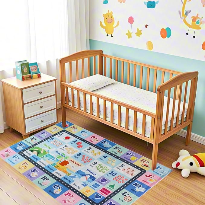 Kids ABC Rug for Playroom, Classroom Alphabet Area Carpet Playmat,Washable Toddler Mat for Baby Room,Play Room,Bedroom,Floor,Nursery(Blue,3'x5')