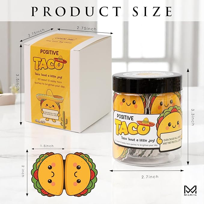 Positive Taco Jar - 60 Emotional Support Affirmation Cards New Year Birthday Gifts For Women Men Teens Friends Coworkers Mom Sisters Teacher Valentines Decor Basket Gift Self Care White Elephant Gifts