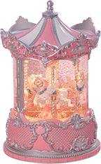 Snow Globe Lantern with Carousel–Shatterproof 8 Songs Musical Box Automatic Snowfall Led Light, USB&Battery Powered,Merry-Go-Round for Valentine’s Day Gift Present Birthday Home Decoration,Silver&Pink