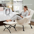 Lazy Chair with Ottoman, Large Lounge Accent Chair with Ottoman and a Throw Pillow, Beige Reading Chair for Living Room Bedroom Dorm Room Office Apartment Relaxing Use