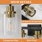 Bathroom Vanity Light, 4-Light Black and Gold Bathroom Light Fixtures with Clear Glass Shade, Bathroom Lighting Fixtures Over Mirror,Bath Black Wall Lights for Mirror Bedroom,Living Room