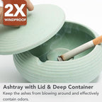 Ashtray with Lid for Outside Patio, Windproof Ash tray, Ceramic Smokeless Ashtray for Outdoor Home Office Tabletop Patio Outdoor Balcony, Mint Green