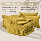 HYMOKEGE Mustard Yellow King Size Comforter Set Seersucker 7 Pieces, All Season Luxury Bed in a Bag for Bedroom, Bedding Set with Comforter, Sheets, Pillowcases & Shams