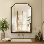 20X30 Inch Black Bathroom Mirror for Wall, Modern Rounded Corner Rectangle Mirror with Non-Rusting Iron Metal Framed Bathroom Vanity Mirror for Over Sink Wall Decor
