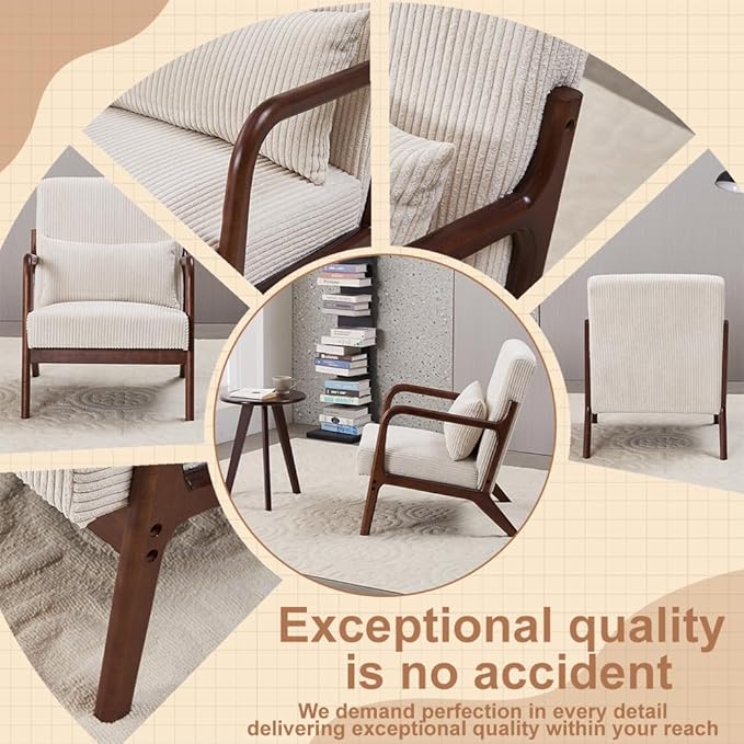 KEIKI Mid-Century Modern Upholstered Accent Chair with Matching Table, Chair and Table Set，Small Bedroom