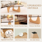 Coffee Table for Living Room Mid Century Modern Center Small Table with Glass Top and Wood, Original Transparent