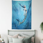 Ambesonne Underwater Tapestry, Mermaid Fishtail Floating Bubbles Mythical Creature Ocean Life Art Print, Fabric Wall Hanging Decor for Bedroom Living Room Dorm, 30" X 45", Blue Gray