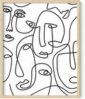 Abstract Face Pattern Wall Art Collage of Modern Faces Continuous Line Drawing 8x10 Inch Oak Wood Beige Framed Artistic Aesthetic Print for Living Room