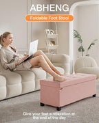 Foldable Storage Ottoman Bench, Velvet Footrest and Seat Cube with Feet, Storage Chest, for Living Room, Bedroom and Office, 15 x 43 x 15.7 Inches, Jelly Pink, ASND24P