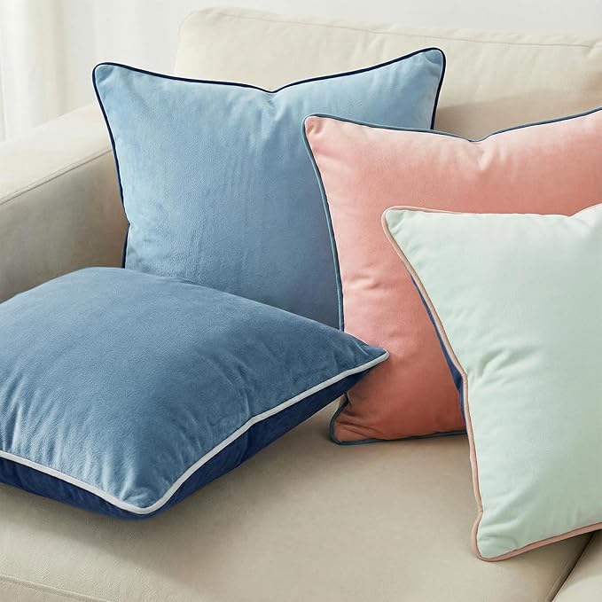 Mecatny Set of 4 Velvet Throw Pillow Covers 20x20, Soft Colorful Accent Decorative Couch Pillow Covers for Sofa Bedroom Living Room, Blue/Pink