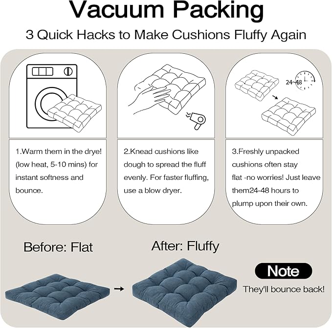 Tromlycs Floor Pillow Cushions for Adults Set of 2 Large Pillows for Floor Seating Square Gel Memory Foam 20 x 20 x 4 Inch Blue