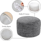 Stuffed Pouf Ottoman with High Density Foam Filler Plush Fiber Pouf Stool Round Foot Stool Cushion Storage Ottoman 20 * 12''Floor Poufs Foot Rest for Living Room (Gray)