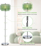 Crystal Floor Lamp, 64" Tall Elegant Standing Lamp with On-Off Foot Switch, Silver Lamp with Green Double-Layer Crystal Lampshade , Standing Lamps for Bedroom, Living Room, Office, 8W Bulb Included