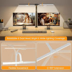 Upgraded LED Desk Lamp for Home Office with RGB, Rotatable Computer Desk Light with Remote, Eye Caring Table Lamp with Clamp, Dimmable Dual Head Desk Lighting for Desktop, 22W, White