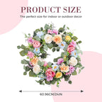 Spring Wreaths for Front Door,Summer Wreath with Peony Rose and Dahlia Flowers,24 Inch Floral Door Wreath for All Seasons Outside Outdoor Indoor Wall Wedding Holiday Home Decor