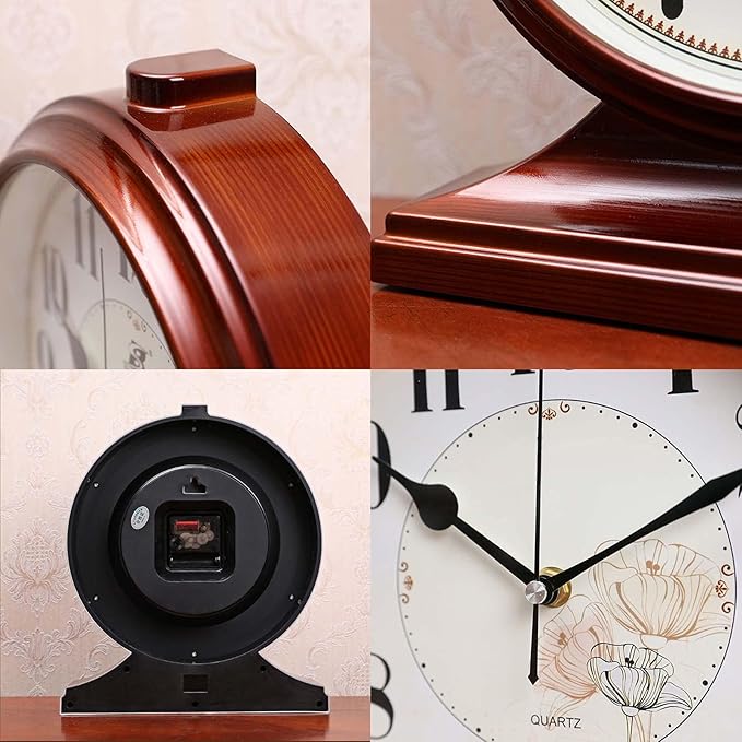rnuie Desk Clock for Table Decor, Retro Mantel Clock Battery Operated for Fireplace Mantel, Living Room, Bedroom, Office, Desktop Decoration(Brown)