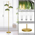 Vintage Floor Lamps for Living Room Bedroom-3 Light Dimmable Gold Floor Lamp with Glass Lampshape, Flower Tall Lamp Modern Mid Century Standing Lamp Green Tree Floor Lamp for Bedroom Corner