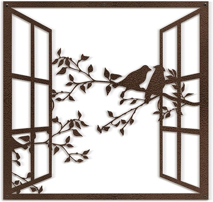 SIGNLEADER Metal Wall Art Decor Bird Silhouette on Branch Modern Abstract Wall Sculpture Hangings Home Decoration for Living Room, Bedroom, Bathroom, Kitchen, Outdoor - 24" Bronze
