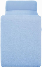 24KF Modern Upholstered Bed Bench Covered with Soft Boucle Teddy Fabric, Lovely Entryway Bench Ottoman with Armrest, 5062-Light Blue