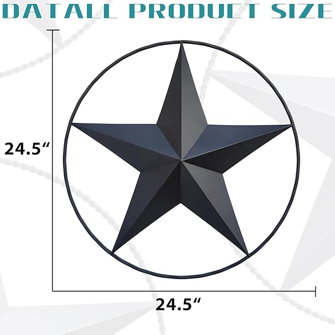 JoyEvy 24.5" Black Large Barn Star Wall Decor-Americana Exterior House Decor-Metal Star for Outside Texas Stars Art Rustic Vintage Western Country Home Farmhouse Wall Decoration