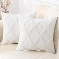 decorUhome Spring Euro Sham Throw Pillow Covers 24x24 Inch Set of 2, Soft Plush Faux Fur Wool Cream White Couch Pillow Covers, Decorative Neutral Pillow Cases for Bed Sofa Living Room Home Decor