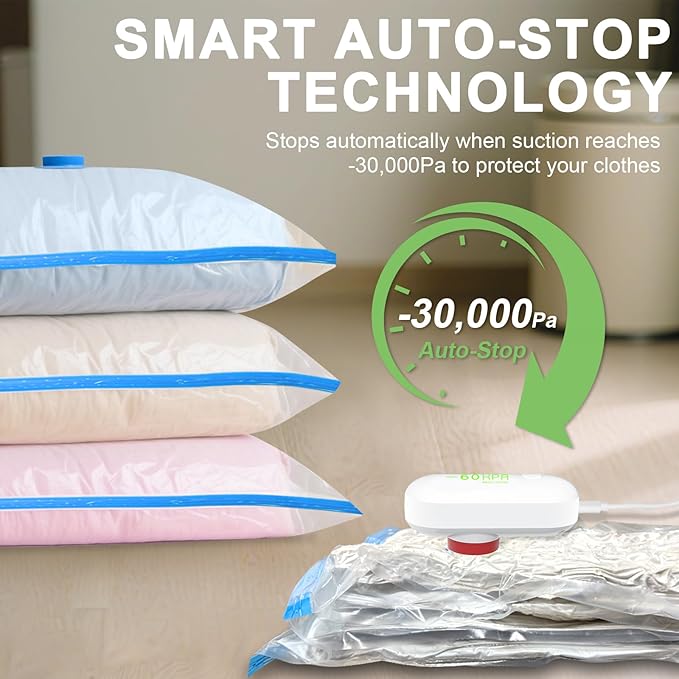 Mapambo 15 Pack Vacuum Storage Bags with -60000Pa USB Pump, Vacuum Seal Bags for Clothing Travel, Space Saver Vacuum Seal Bags for Clothing, Compression Bags for Clothes (15 Combo Size)