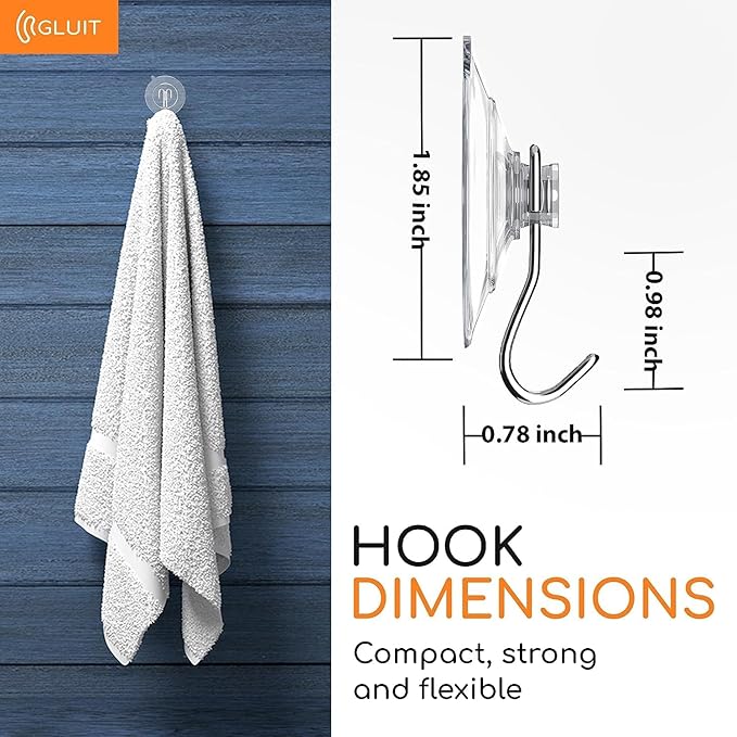GLUIT Suction Cup Hooks - Utility Hook Wall Hangers for All Purposes Stainless Steel Removable Small Suction Cups for Kitchen Bathroom Shower Wall Window Glass Door 3 lbs (40 Suction Hooks)