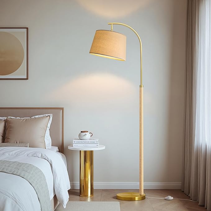 63" Wood Floor Lamp for Living Room Dimmable Standing Lamp with Remote & Foot Switch, 3 Color Temperatures Tall Lamp Mid Century Modern Floor Lamp for Bedroom Office, 9W Bulb Included, Natural Wood
