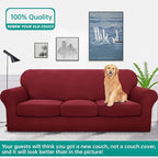 YEMYHOM Latest Checkered 4 Pieces Couch Covers for 3 Cushion Couch High Stretch Thickened Sofa Cover for Dogs Pets Elastic Slipcovers Living Room Furniture Protector (Wine Red), 71"-91"(3 Cushions)