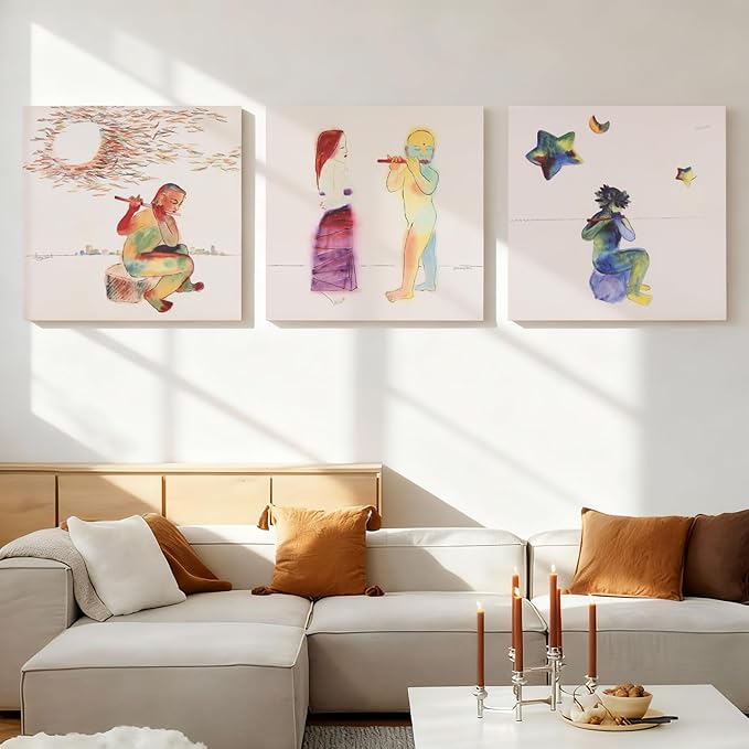 Charouse 3 Pieces Unframed Wall Decor Painting Christmas GIft Modern Bohemian Artistic Wall Art for Living Room Bedroom Art Studio Colorful Gradient Sky Lovers Christmas Wall Decor 16 * 16 Inch