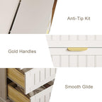 5 Wooden Drawer Dresser for Bedroom Storage, Modern Farmhouse Wood Chest of Drawers with Metal Handles, Wide Storage Cabinet for Closet, Living Room, or Entryway White