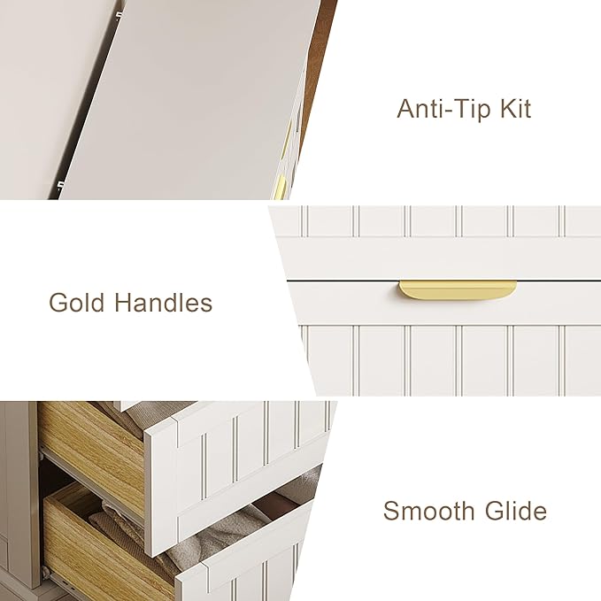 4 Wooden Drawer Dresser for Bedroom Storage, Modern Farmhouse Wood Chest of Drawers with Metal Handles, Wide Storage, Cabinet for Closet, Living Room, or Entryway White