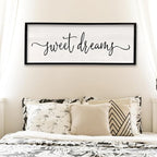 Surfapans Sweet Dreams Wall Decor Above Bed 40"x15" ofr Master Bedroom Guest Room Wood Framed Rustic Over Bed Wall Art Sign (Black)