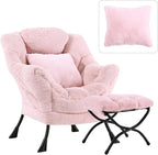 Lazy Chair with Ottoman, Large Pink Lounge Accent Chair with Ottoman and FA Throw Pillow, Comfy Plush Reading Chair for Living Room Bedroom Dorm Room Office Apartment Relaxing Use