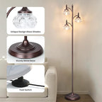 Brown Glass Floor Lamps for Living Room 66.5'' Standing Lamp with 3 Brightness Lights Vintage Mid Century Modern Pole Bronze Tree Lamp for Bedroom Office(3LED Bulbs Included)
