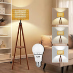 Vinaco Boho Tripod Floor Lamp with Shelf, Double Lampshades Mid-Century Standing Lamps, 3 Color Temperatures Wicker Floor Lamp, Foot Switch Rattan Tall Lamps for Bedroom, Living Room, Office