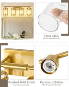 4-Light Brushed Gold Bathroom Light Fixtures, 29 Inch Modern Bathroom Vanity Lighting Fixtures Over Mirror with Clear Glass and Metal Cage Wall Sconce Lights for Bath, E26, OS-3014BG-4W