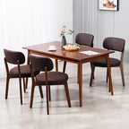 Yilaywain Mid-Century Modern Dining Chairs with Rubberwood Frame, Black Faux Leather Upholstered, 250 LBS Weight Capacity, Anti-Slip Protectors (Brown)