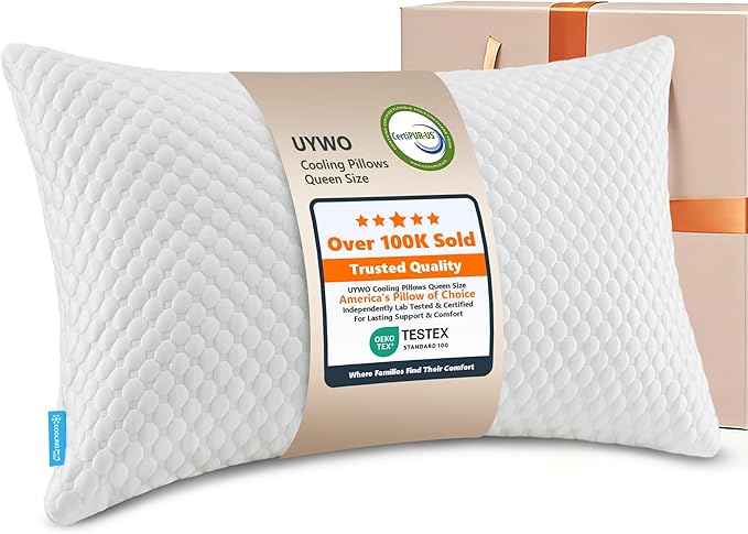 Cooling Memory Foam Pillows Firm and Soft, Queen Size 1 Pack, Original Adjustable Pillows for Side, Back or Stomach Sleepers with Removable Washable Cover