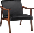 Accent Chair with Velvet Upholstery and Solid Wood Frame, Classic Mid-Century Modern Living Room Furniture for Extra Seating, Black