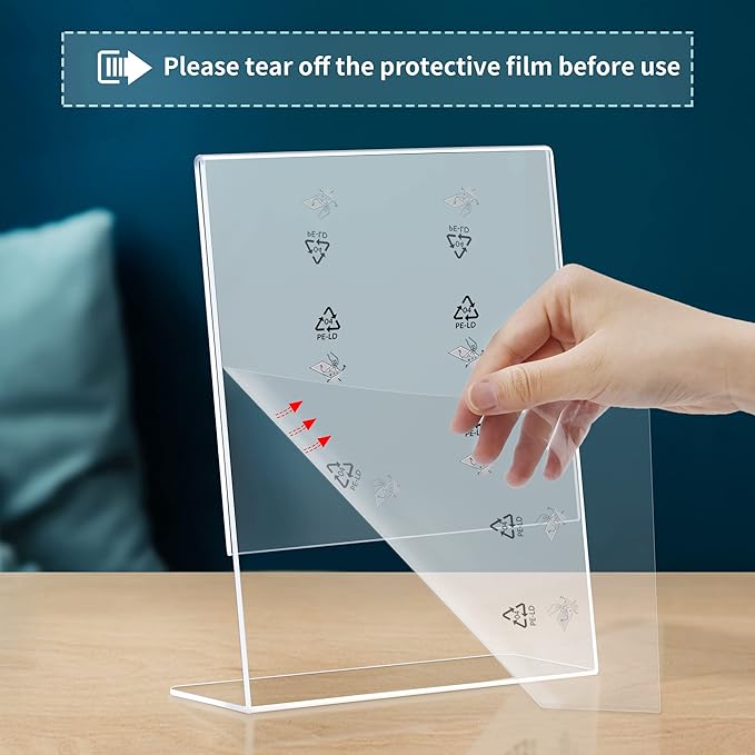 Annecy Sign Holder 8.5 x 11, 12 Pack, L Shape Plastic Clear Sign Stand for Display, Double-Sided, Slanted Back Design, Wide Use Plastic Material