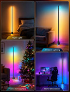 RGB Floor Lamp, Smart LED Corner Lamp for Living Room Bedroom, 16 Million DIY Colors Standing Lamp with Music Sync App & Remote Control, Cool Modern Mood Light Ambient Lighting, Black